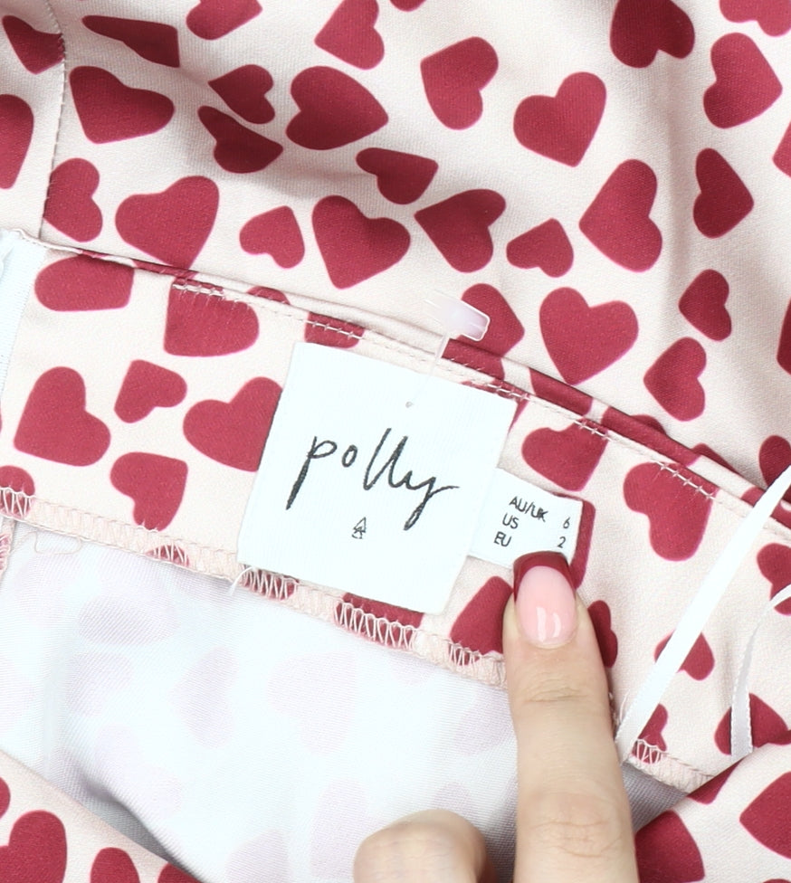 Polly Women's Pink Heart Print Midi Pencil Skirt Size 4