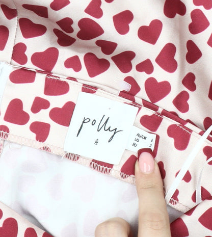 Polly Women's Pink Heart Print Midi Pencil Skirt Size 4