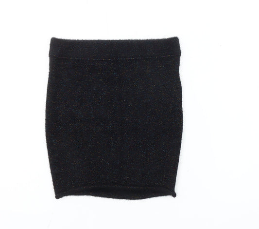 Pull&Bear Women’s Black XS Glitter Knit Bodycon Mini Skirt
