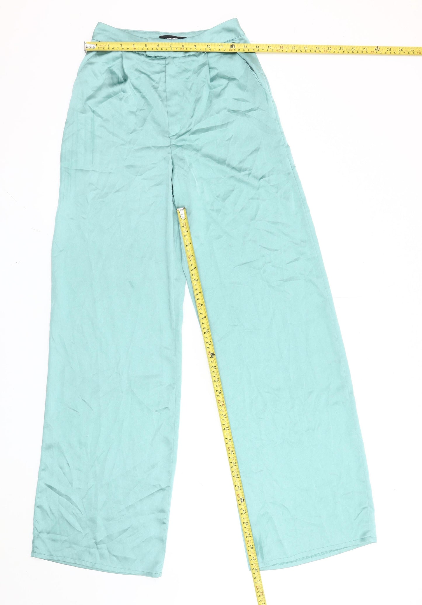 Missguided Women's Green Wide-Leg High Rise Pleated Trousers Size 12