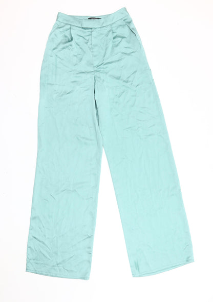 Missguided Women's Green Wide-Leg High Rise Pleated Trousers Size 12