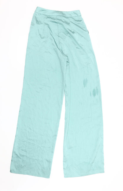 Missguided Women's Green Wide-Leg High Rise Pleated Trousers Size 12