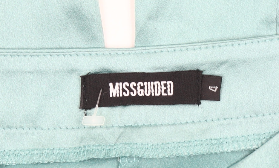 Missguided Women's Green Wide-Leg High Rise Pleated Trousers Size 12