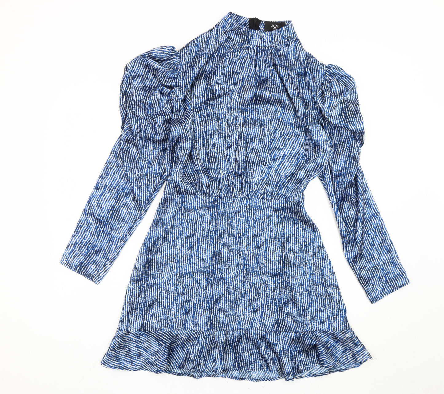 AX Paris Women Blue Animal Print Mini Bodycon Dress Size 12 Puff Sleeve