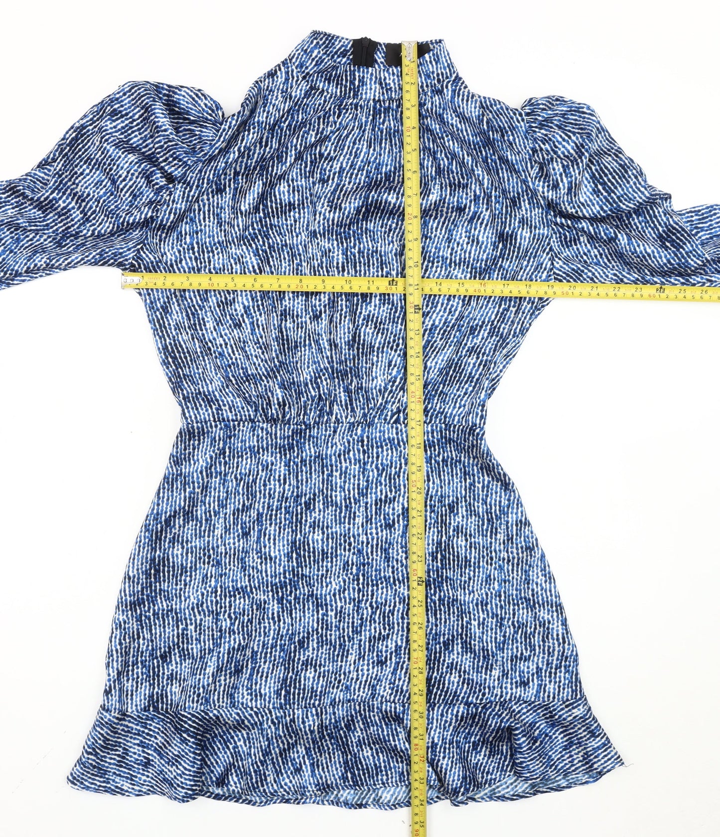 AX Paris Women Blue Animal Print Mini Bodycon Dress Size 12 Puff Sleeve