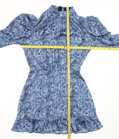 AX Paris Women Blue Animal Print Mini Bodycon Dress Size 12 Puff Sleeve