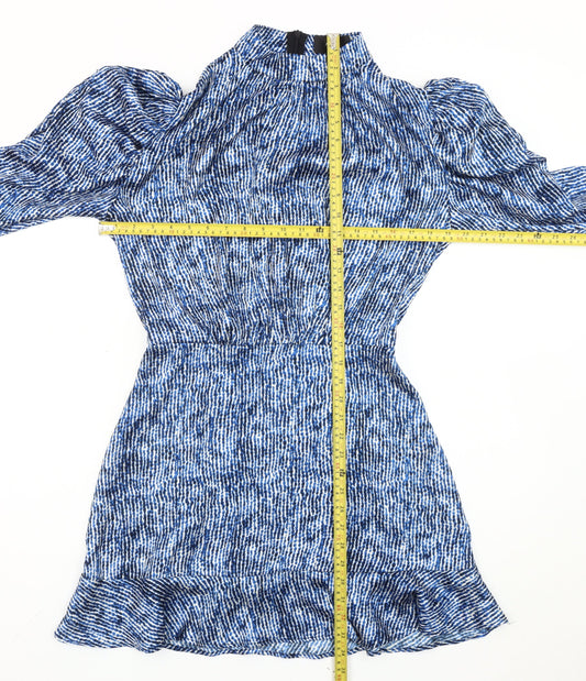 AX Paris Women Blue Animal Print Mini Bodycon Dress Size 12 Puff Sleeve