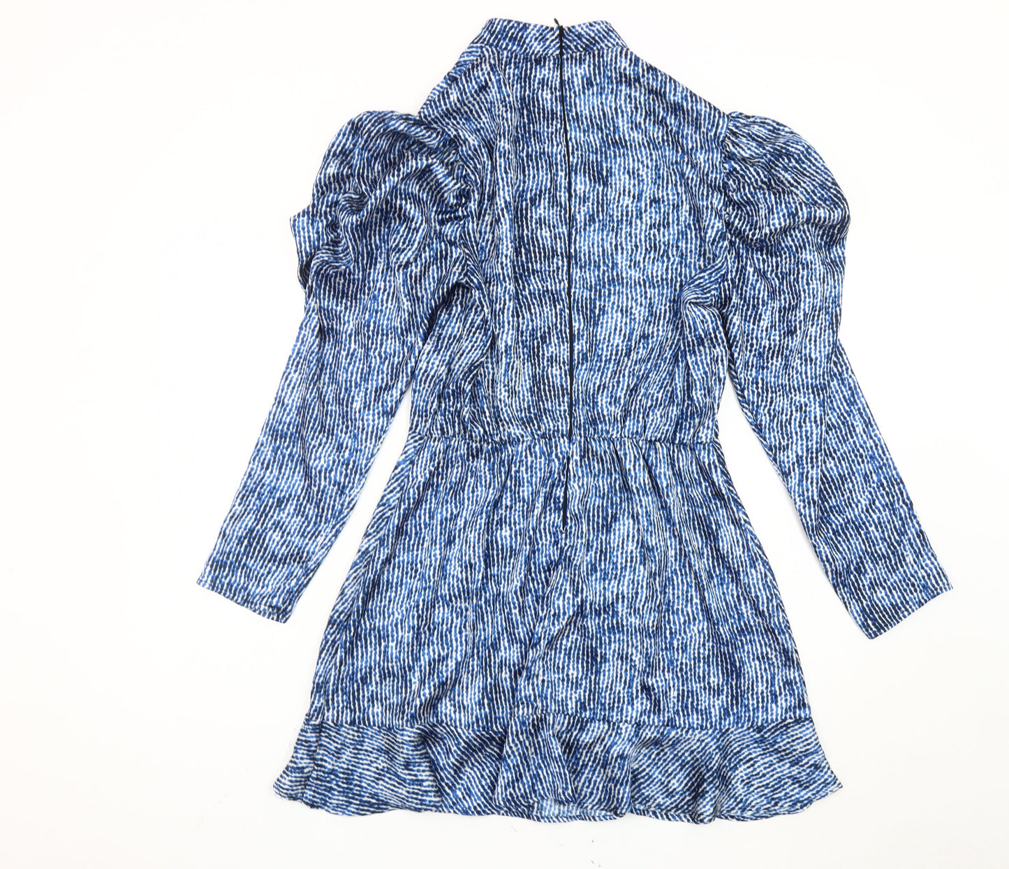 AX Paris Women Blue Animal Print Mini Bodycon Dress Size 12 Puff Sleeve