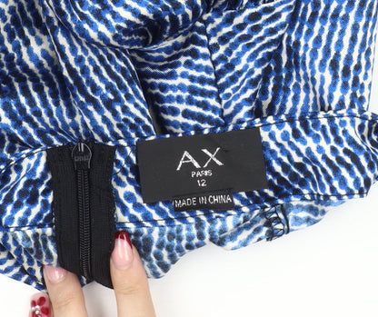 AX Paris Women Blue Animal Print Mini Bodycon Dress Size 12 Puff Sleeve