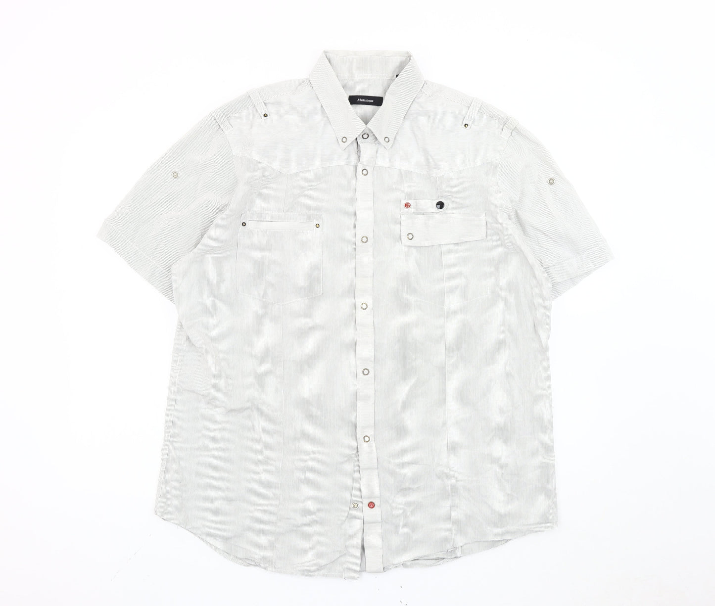 Matinique Men's White Striped 2XL Short Sleeve Button-Up Shirt