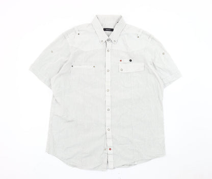 Matinique Men's White Striped 2XL Short Sleeve Button-Up Shirt