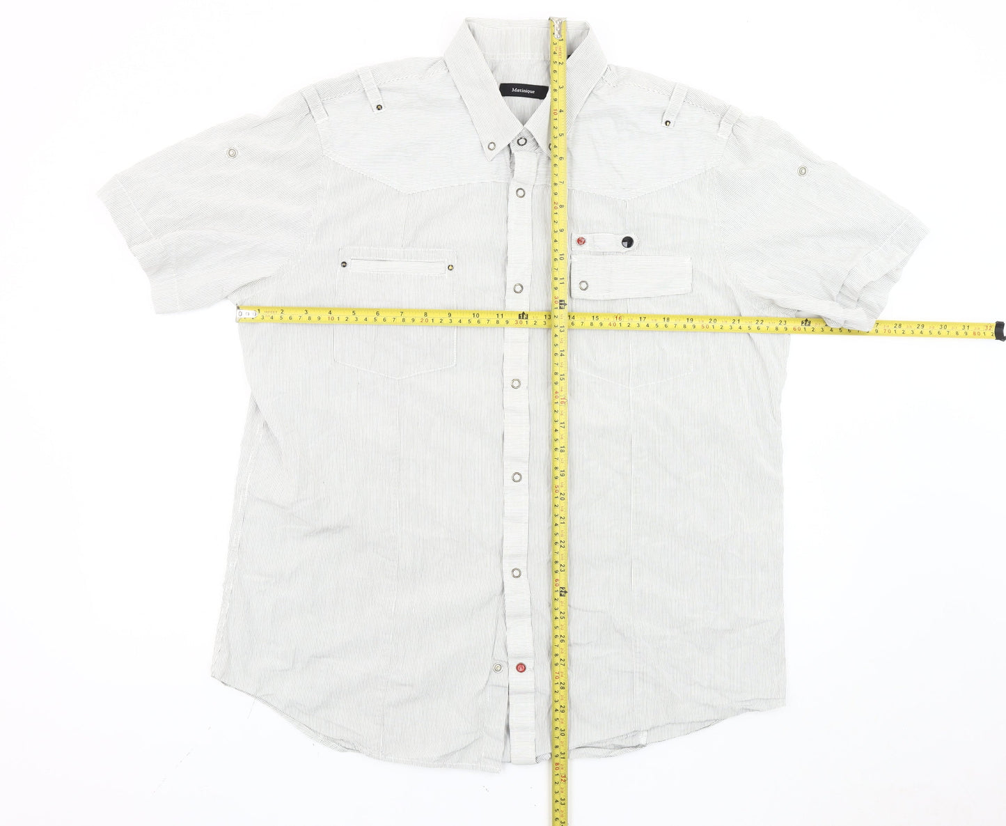 Matinique Men's White Striped 2XL Short Sleeve Button-Up Shirt