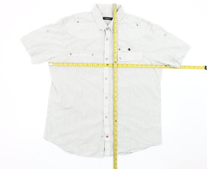 Matinique Men's White Striped 2XL Short Sleeve Button-Up Shirt