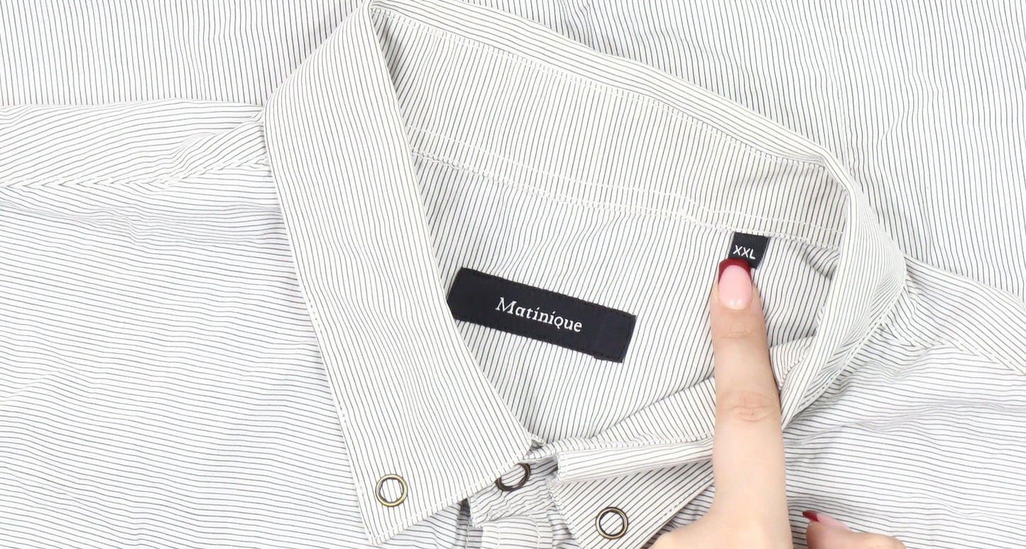Matinique Men's White Striped 2XL Short Sleeve Button-Up Shirt