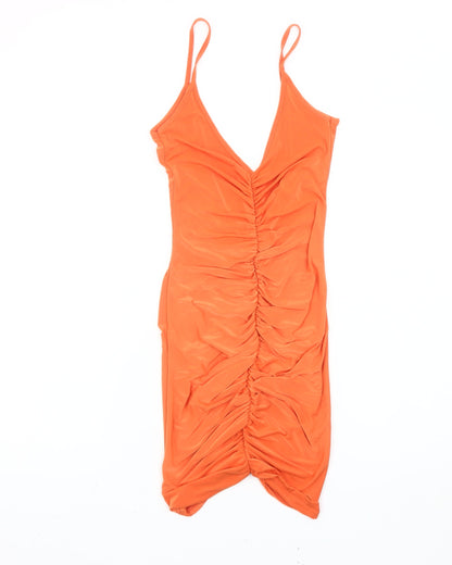 PrettyLittleThing Women’s Orange Size 8 Bodycon Ruched Dress