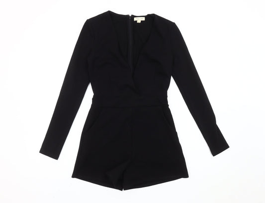 Silence + Noise Women’s Black XS Long Sleeve V-Neck Playsuit