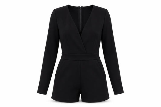 Silence + Noise Women’s Black XS Long Sleeve V-Neck Playsuit