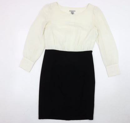 H&M Women’s Black White Sheath Dress Size 10 Knee Length Long Sleeve