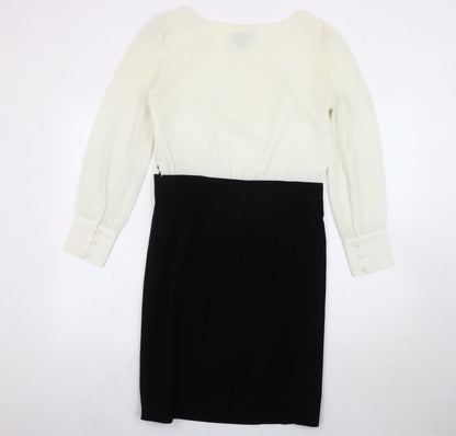 H&M Women’s Black White Sheath Dress Size 10 Knee Length Long Sleeve