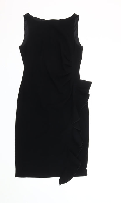Coast Women’s Black Knee Length Sheath Dress Size S Ruffle Detail