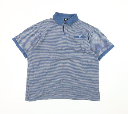 Pegasus Men’s Blue Striped Cotton Polo Shirt L Short Sleeve Casual Top