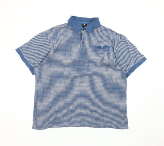 Pegasus Men’s Blue Striped Cotton Polo Shirt L Short Sleeve Casual Top
