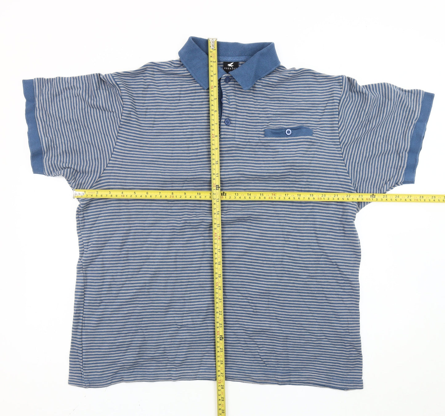 Pegasus Men’s Blue Striped Cotton Polo Shirt L Short Sleeve Casual Top