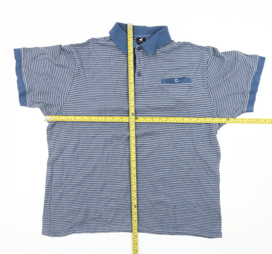 Pegasus Men’s Blue Striped Cotton Polo Shirt L Short Sleeve Casual Top