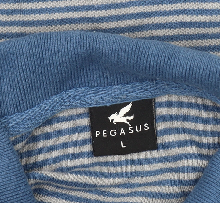 Pegasus Men’s Blue Striped Cotton Polo Shirt L Short Sleeve Casual Top