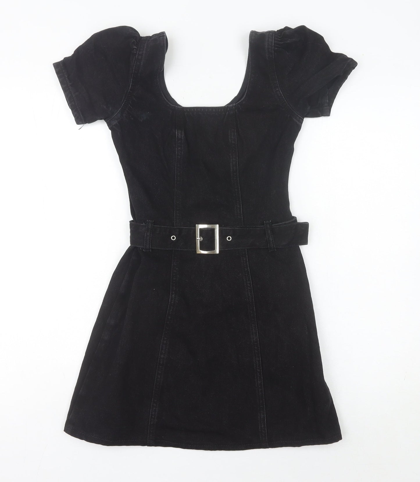 Denim Co Women’s Black Fit & Flare Puff Sleeve Belted Dress Size 4