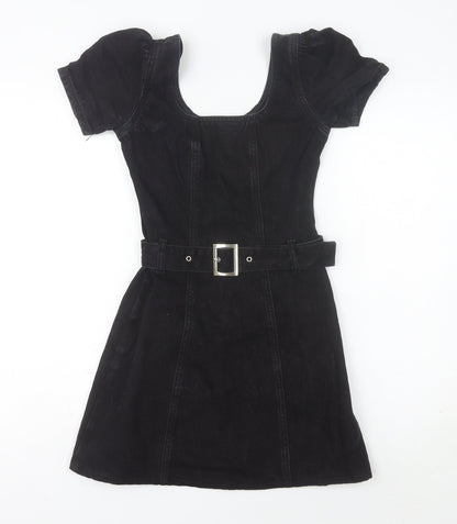 Denim Co Women’s Black Fit & Flare Puff Sleeve Belted Dress Size 4