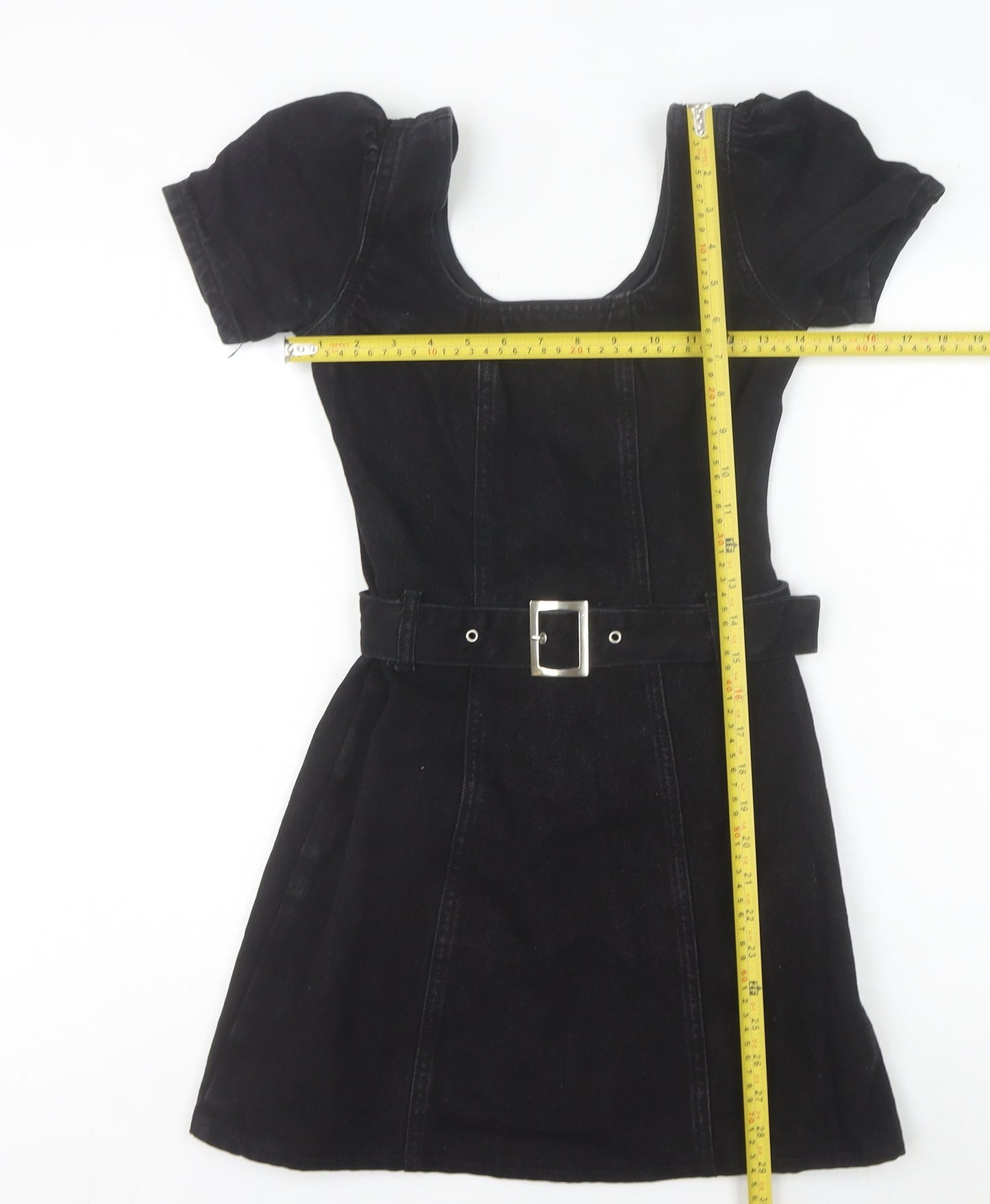 Denim Co Women’s Black Fit & Flare Puff Sleeve Belted Dress Size 4