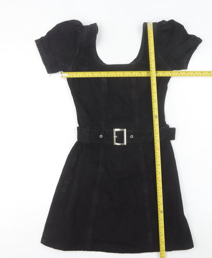Denim Co Women’s Black Fit & Flare Puff Sleeve Belted Dress Size 4