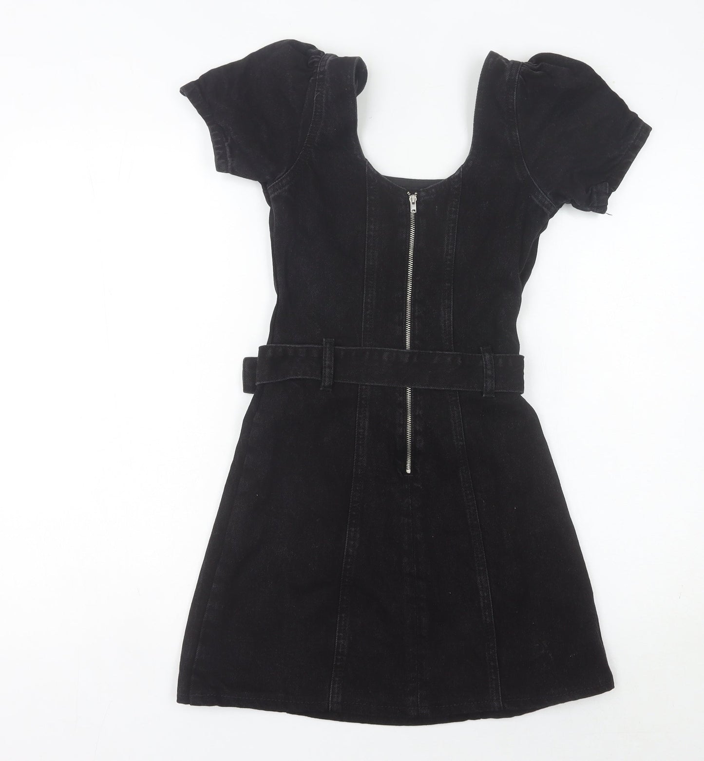 Denim Co Women’s Black Fit & Flare Puff Sleeve Belted Dress Size 4