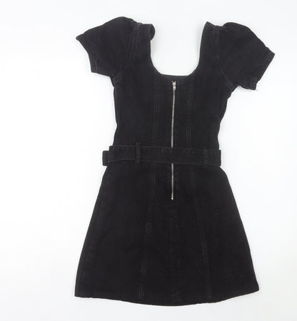 Denim Co Women’s Black Fit & Flare Puff Sleeve Belted Dress Size 4