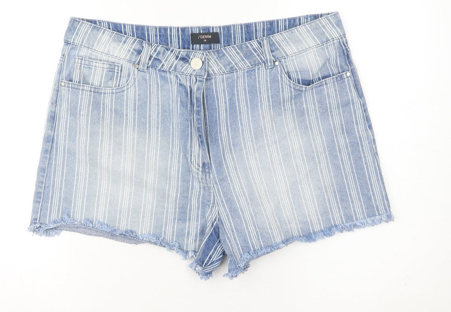 Matalan Women’s Blue Striped Denim Cut-Off Shorts Size 16 Cotton Blend Summer