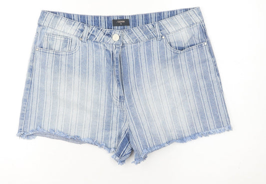 Matalan Women’s Blue Striped Denim Cut-Off Shorts Size 16 Cotton Blend Summer