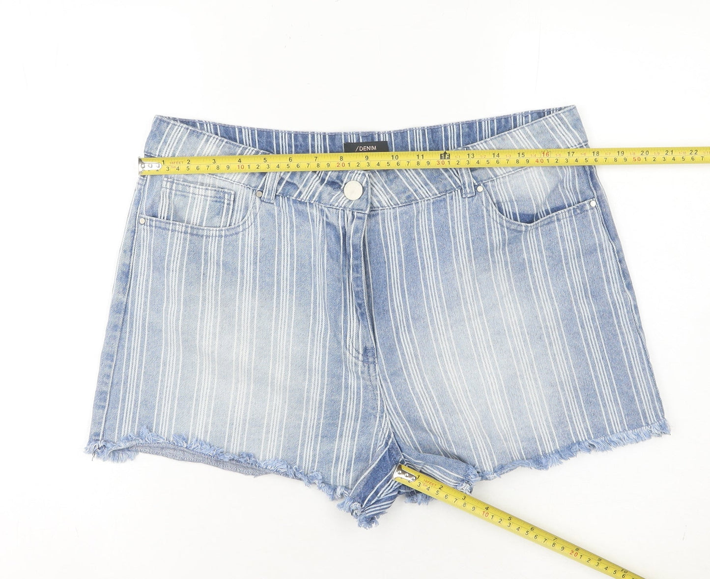 Matalan Women’s Blue Striped Denim Cut-Off Shorts Size 16 Cotton Blend Summer