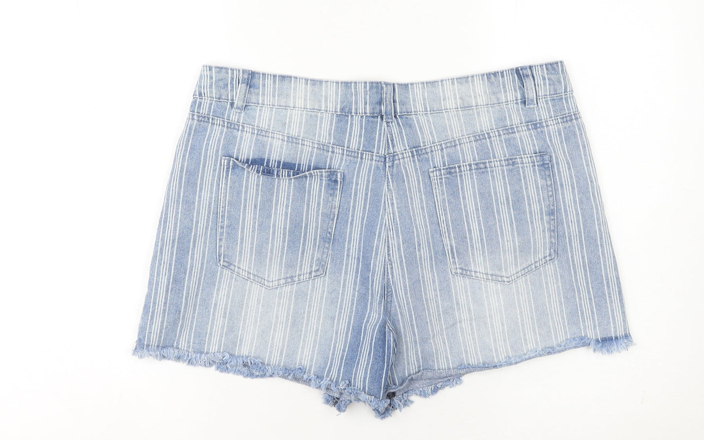 Matalan Women’s Blue Striped Denim Cut-Off Shorts Size 16 Cotton Blend Summer