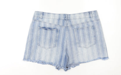 Matalan Women’s Blue Striped Denim Cut-Off Shorts Size 16 Cotton Blend Summer