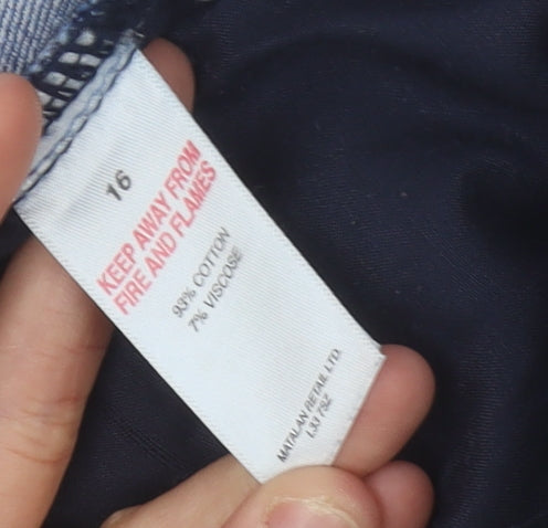 Matalan Women’s Blue Striped Denim Cut-Off Shorts Size 16 Cotton Blend Summer