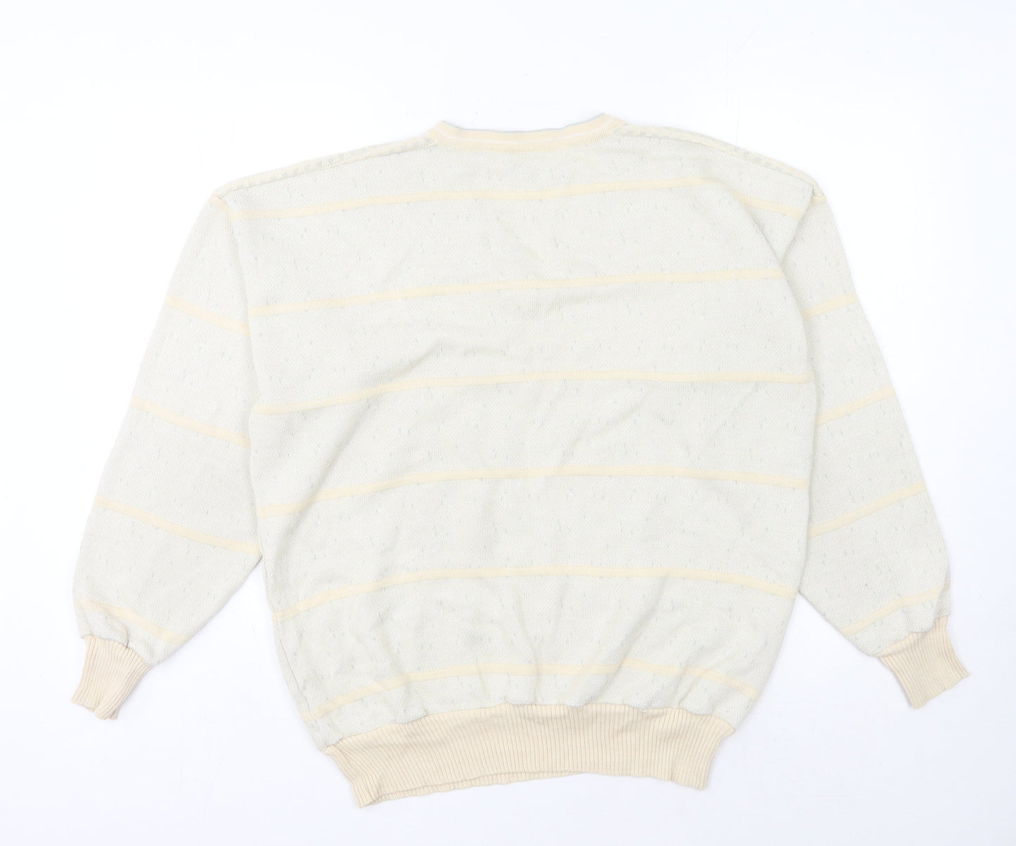 Pierre Sangan Men's Beige XL V-Neck Striped Vintage Wool Blend Jumper