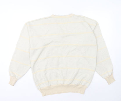 Pierre Sangan Men's Beige XL V-Neck Striped Vintage Wool Blend Jumper