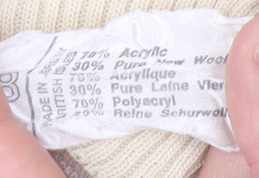 Pierre Sangan Men's Beige XL V-Neck Striped Vintage Wool Blend Jumper