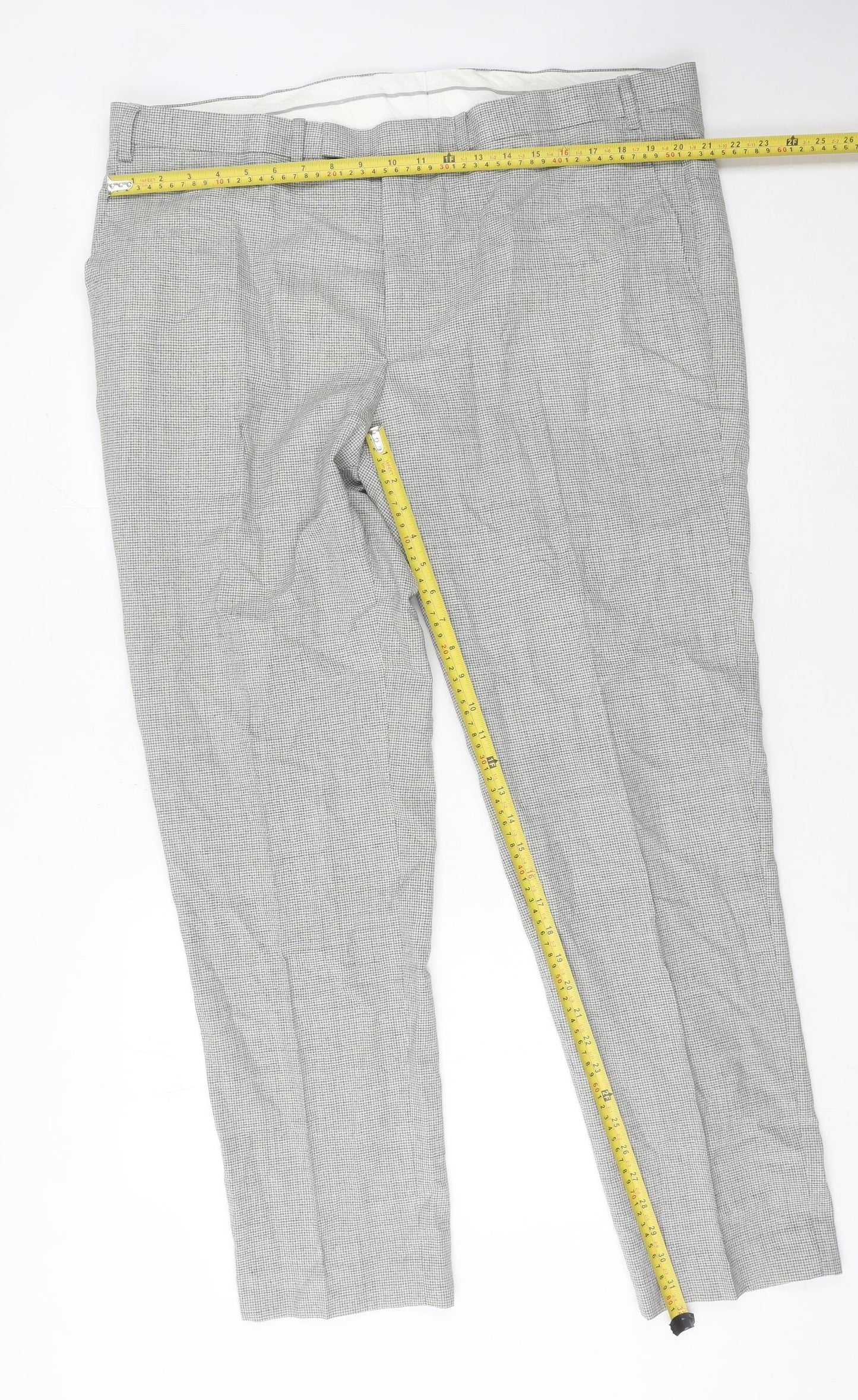 Marks and Spencer Men’s Grey Wool Check Dress Trousers 42W 33L