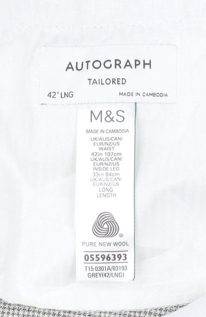 Marks and Spencer Men’s Grey Wool Check Dress Trousers 42W 33L