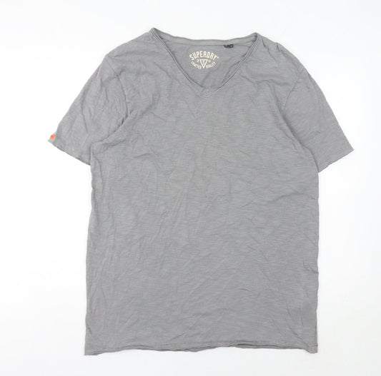 Superdry Men's Grey V-Neck Short Sleeve Jersey Cotton T-Shirt M