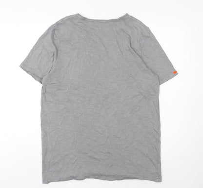 Superdry Men's Grey V-Neck Short Sleeve Jersey Cotton T-Shirt M