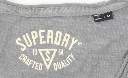 Superdry Men's Grey V-Neck Short Sleeve Jersey Cotton T-Shirt M
