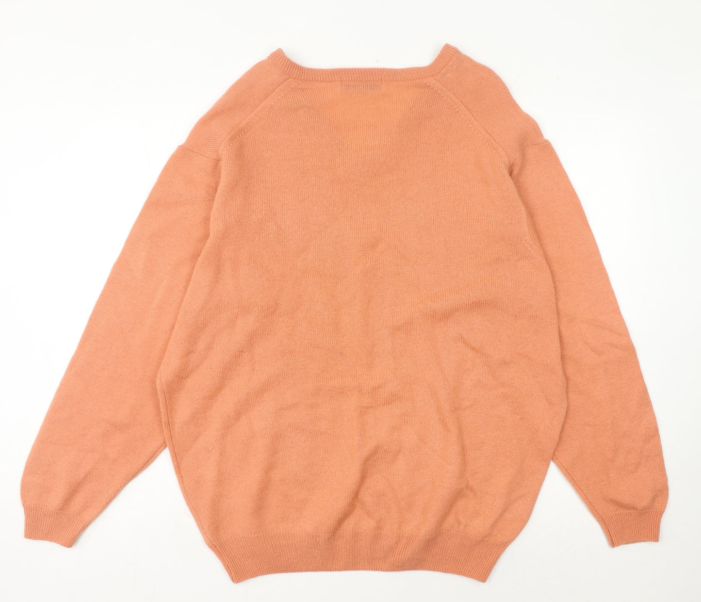 Berkertex Men’s Orange Lambswool V-Neck Jumper L Tight-Knit Vintage